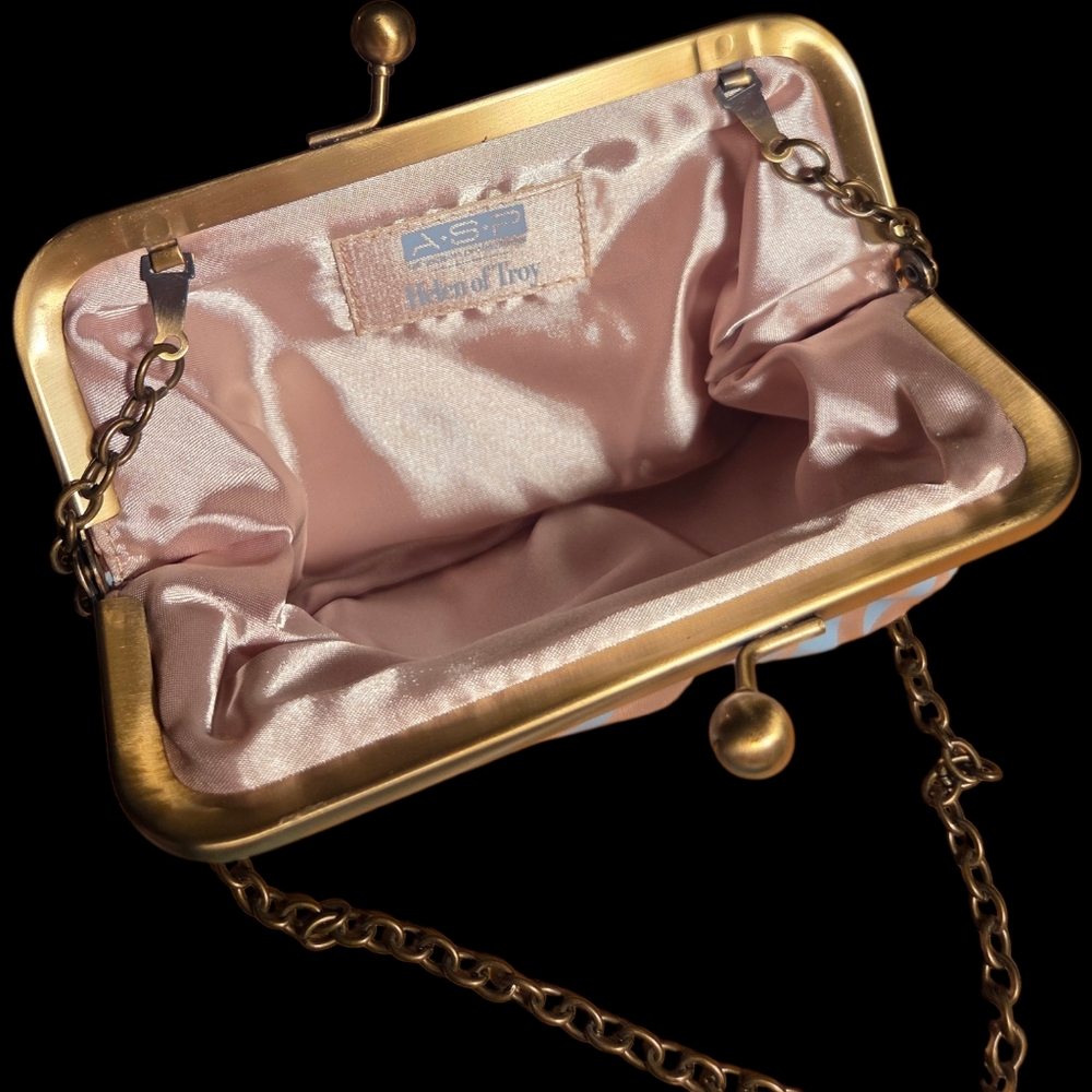 Helen Of Troy Kiss Lock Clutch or Shoulder Bag Zebra Brushed Gold Tone 5x7x1 - Picture 3 of 3